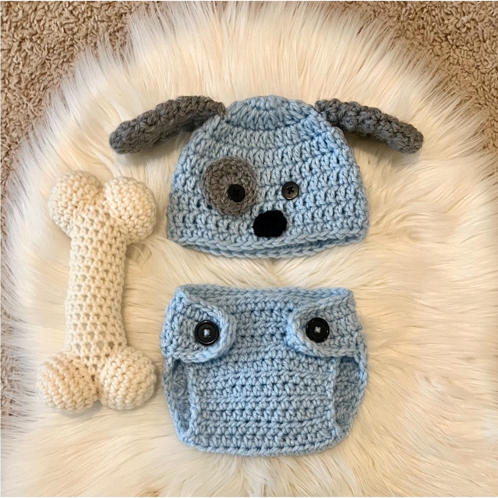 Newborn Puppy Crochet Hat and Diaper Cover Set